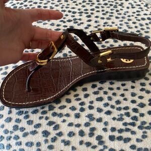 Tory Burch brown sandals with brass. Excellent condition. Size 7.5